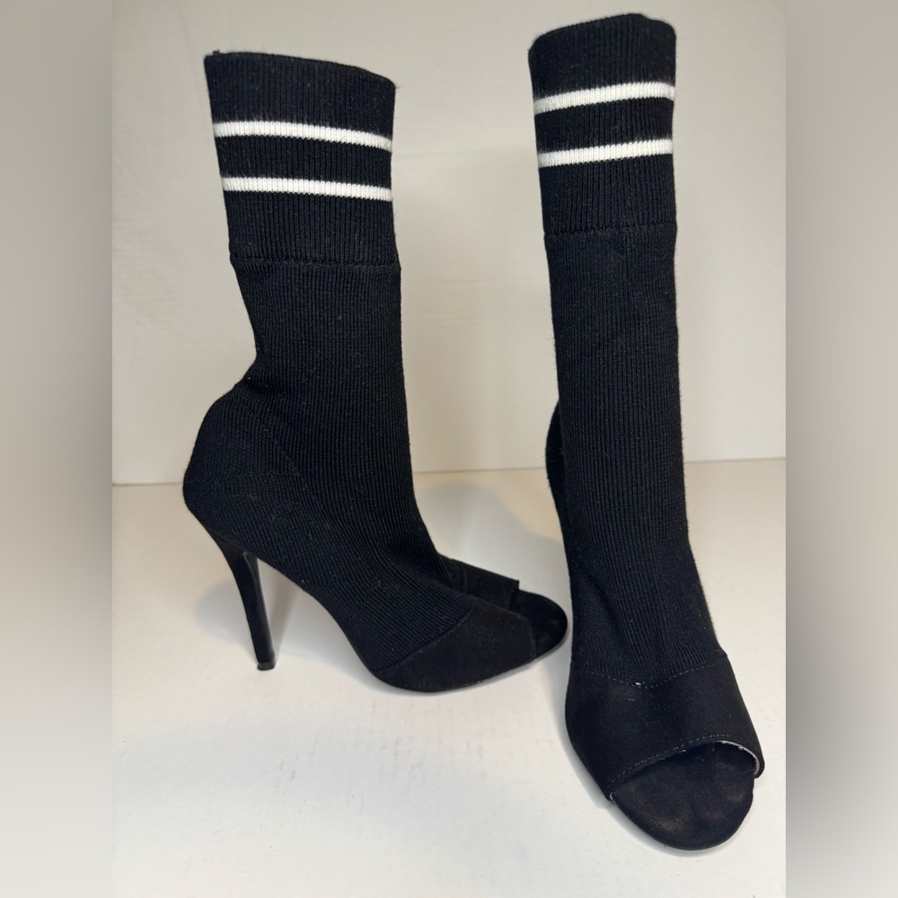 Qupid Black Sock Boots with White Accents